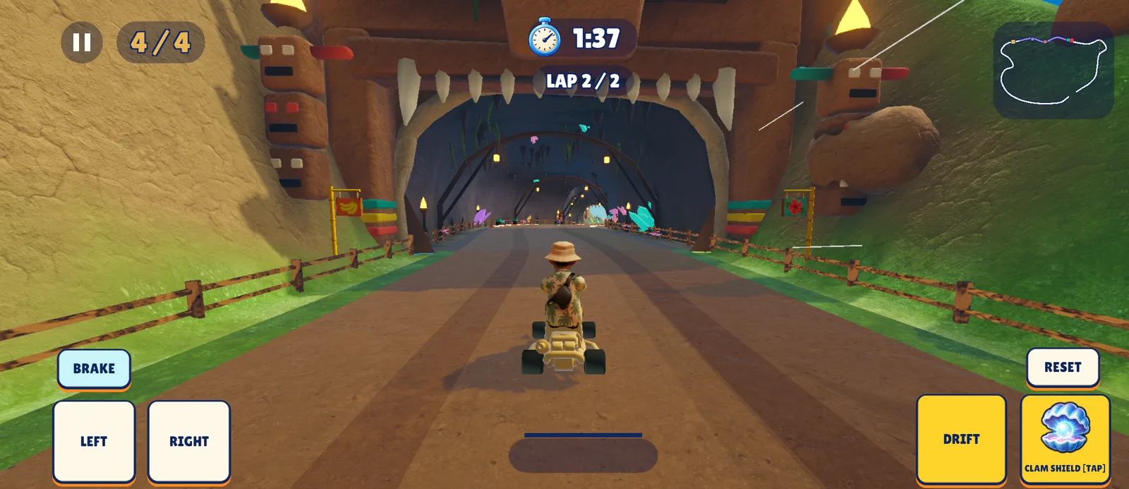 Kart race entering a tiki cave in Banana Bay